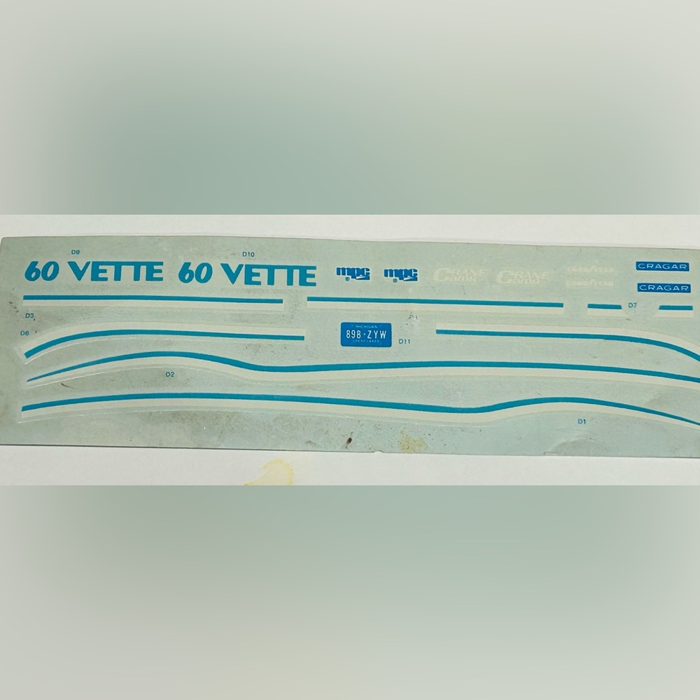 Decal Sheet from 1960 Vette Corvette Car Model Kit Vintage